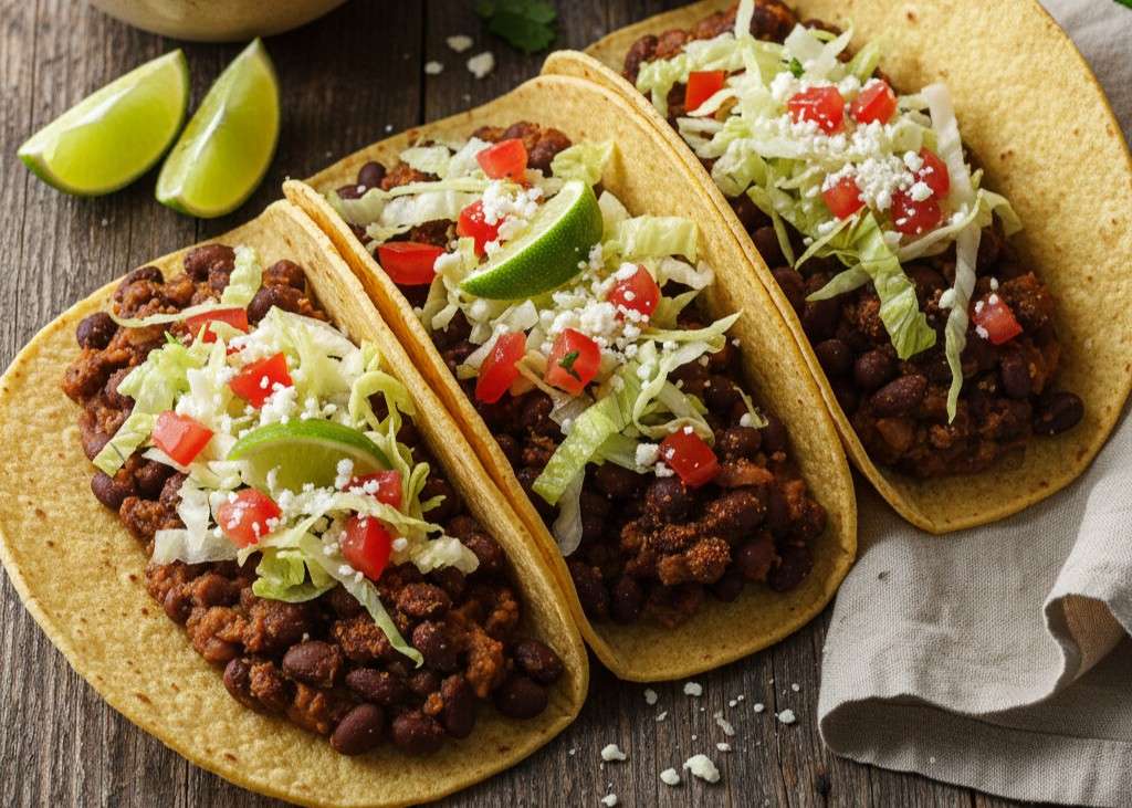 2. Hearty Black Bean Tacos <p> Black beans are one of the most affordable protein sources in the grocery store. A can or two, mashed slightly and warmed with cumin, chili powder, garlic, and a squeeze of lime, becomes the filling for satisfying tacos. Spoon the mixture into tortillas and top with shredded lettuce, diced tomatoes, shredded cheese, or plain yogurt. You can keep it simple or build a full taco bar if you are feeding a crowd. Either way, it is flavorful, filling, and far cheaper than ordering tacos out. </p> :: Gemini