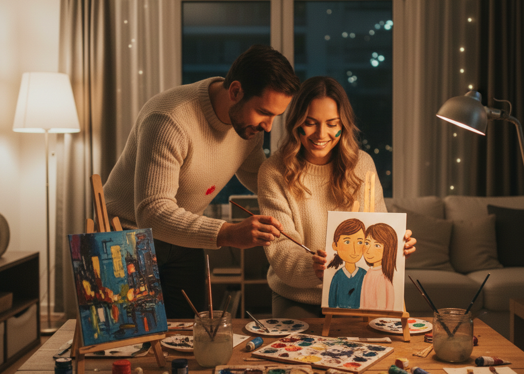 8. Get Creative With an Art or Craft Night <p> You do not have to be artistic to enjoy a creative night together. Painting, drawing, or crafting allows you to express yourselves in new ways. You can paint simple canvases, decorate mugs, or even write letters to each other.
The process matters more than the outcome. Creativity opens the door to laughter and vulnerability, and it gives you something meaningful to keep afterward. It is especially great for couples who want to try something different from their usual routines. </p> :: Gemini