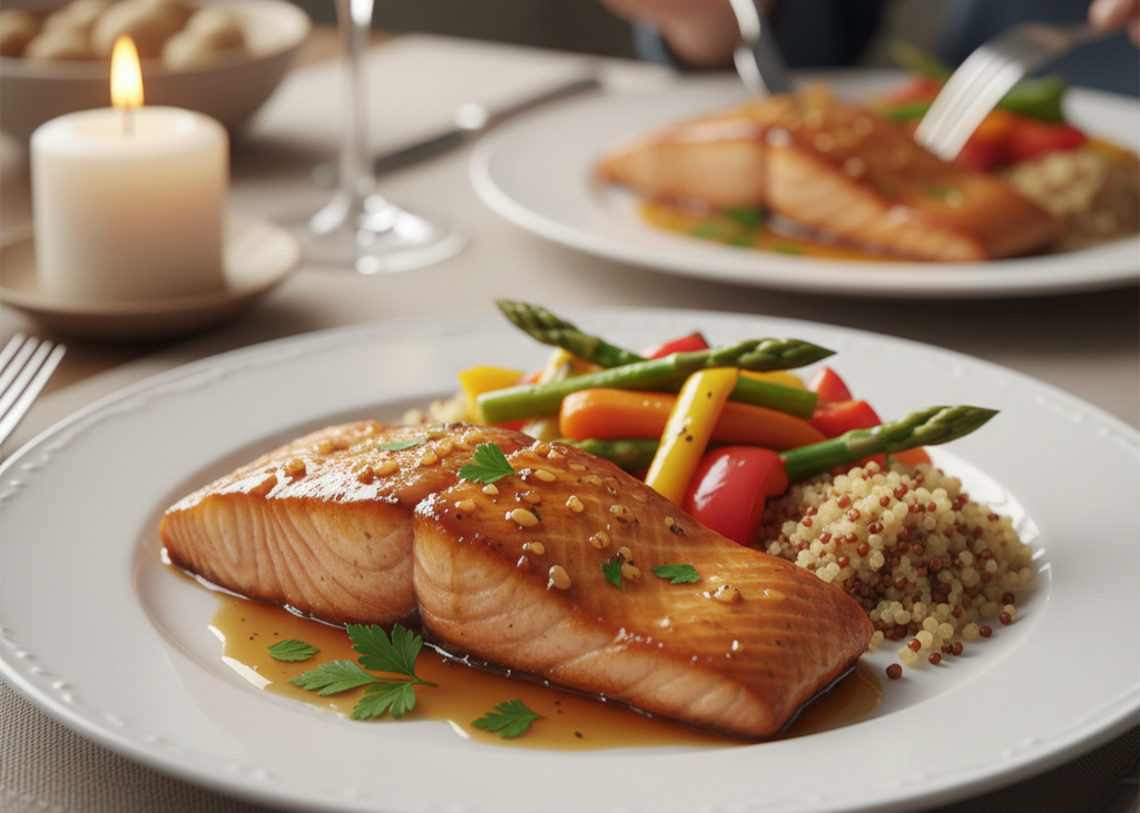 8. Honey Garlic Glazed Salmon <p> For couples looking for a balance between indulgence and health-conscious choices, honey garlic glazed salmon is an excellent option. The sweetness of the honey paired with savory garlic creates a satisfying flavor that feels special without being overwhelming. This dish is quick to prepare and pairs well with roasted vegetables or grains, making it perfect for a Valentine’s dinner that feels thoughtful and nourishing. </p> :: Gemini