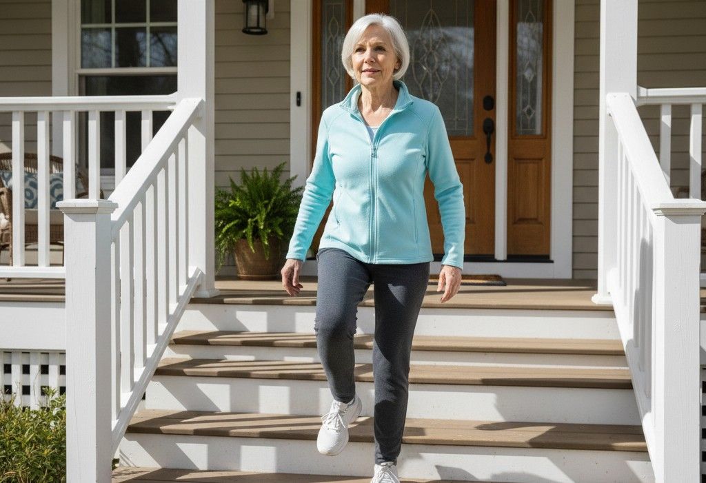 <p> Step-ups are more than just a leg workout; they directly strengthen the muscles used for climbing stairs, stepping up curbs, and navigating uneven surfaces. Stand in front of a low, sturdy step or platform, place one foot on it, and push through your heel to lift your body up. Bring the other foot up to meet it and then step back down slowly.

Step-ups improve strength, balance, and coordination, which are essential as we age. They help prevent falls, build confidence, and make tasks like walking up stairs, getting into a pool, or hiking in nature feel more effortless. To stay safe, use a railing, wall, or countertop for support until you feel confident. Start with a low step and gradually increase the height as your strength improves. This functional move is not only effective but also prepares your body for real-life challenges. </p> :: Gemini