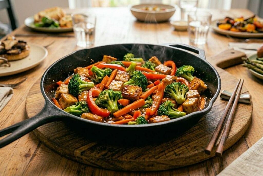 <p> A stir fry might seem simple, but with the right combination of ingredients, it becomes a show-stopping dish. In this recipe, golden seared tofu cubes provide a chewy and satisfying protein base, while crisp-tender broccoli florets and other colorful vegetables add freshness and texture. A savory sauce made with soy, garlic, and ginger brings all the flavors together in a harmonious bite. Serve over rice or noodles for a complete meal that is quick, nutritious, and full of flavor. The balance of textures and umami-rich sauce makes this stir fry appealing even to those who typically prefer meat-centric dishes. </p> :: Gemini