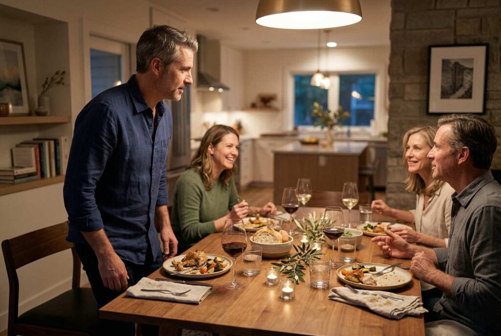 <p> Carrying your plate into the kitchen or walking off with your wine glass in hand can feel awkward in many settings. Unless you are at a very casual family dinner where everyone is coming and going freely, it is best to leave your food and drink at the table. Dining is a shared experience. Leaving with your plate can unintentionally signal that you are done participating in the group moment. </p> :: Gemini