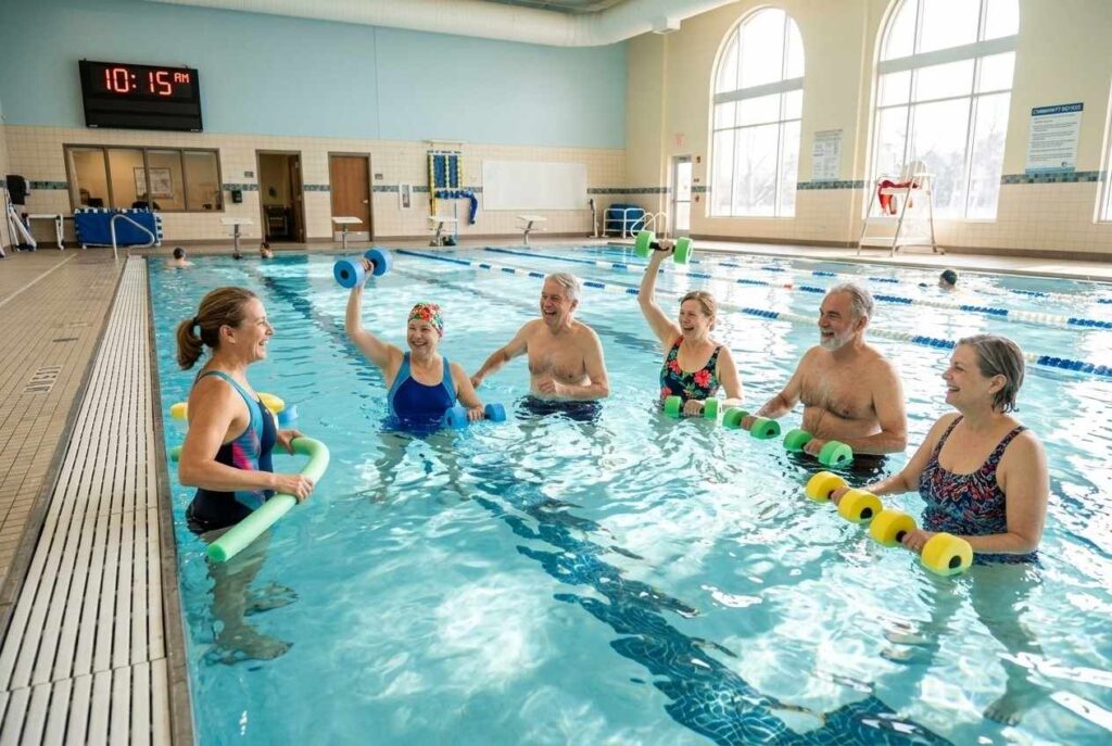 <p> Water workouts are often considered gold standard exercise for older adults. The buoyancy of water supports your body weight, reducing strain on hips, knees, and the lower back. At the same time, water creates natural resistance, helping you build muscle and improve endurance. Swimming laps, joining a water aerobics class, or even walking in the shallow end can boost heart health and flexibility. Many local YMCAs and community pools offer senior friendly programs, making this a practical and social option as well. </p> :: Gemini