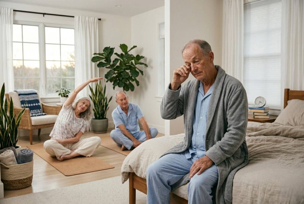 2. Less Deep Sleep <p> Deep sleep is the stage where the body repairs itself, strengthens the immune system, and consolidates memories. After age 60, the amount of time spent in deep sleep decreases. You might notice that you wake up feeling groggy or that your sleep feels lighter, even if you spend enough hours in bed.
How to fix it: Gentle daily exercise such as walking, swimming, or yoga encourages deeper sleep. Exercise improves circulation and hormone balance, making sleep more restorative. Avoid intense workouts right before bedtime because they can temporarily increase alertness and make falling asleep harder. </p> :: Gemini