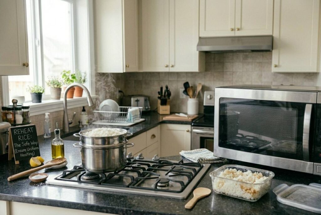 <p> Microwaving leftover rice may seem harmless, but it can harbor bacteria that survive cooking. Spores from Bacillus cereus can multiply if rice sits at room temperature for too long, and microwaving often does not heat it evenly enough to kill these harmful bacteria. This can result in serious food poisoning. Always store rice in the refrigerator shortly after cooking and reheat it thoroughly, either on the stove or using steam, to avoid stomach issues. </p> :: Gemini