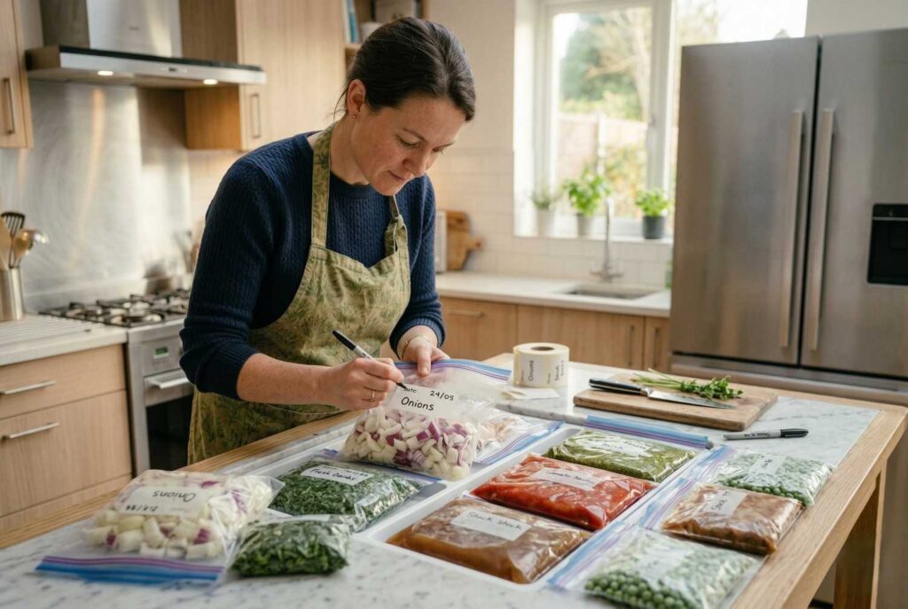 <p> Freezer-friendly prep is a secret weapon for anyone who wants to cook faster. Portion sauces, chopped onions, or herbs into small containers or bags and store them in the freezer. When you are ready to cook, simply grab what you need and go. This approach reduces time spent chopping and measuring during busy weeknights and helps prevent food waste. </p> :: Gemini