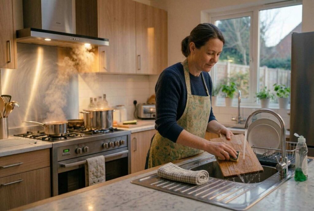 <p> It might seem counterintuitive, but cleaning as you go actually saves time. Wash cutting boards, wipe counters, and stack clean bowls while the food cooks. This habit prevents a huge pile of dishes from building up and leaves your kitchen spotless by the time you sit down to eat. You will finish cooking feeling relaxed instead of overwhelmed. </p> :: Gemini