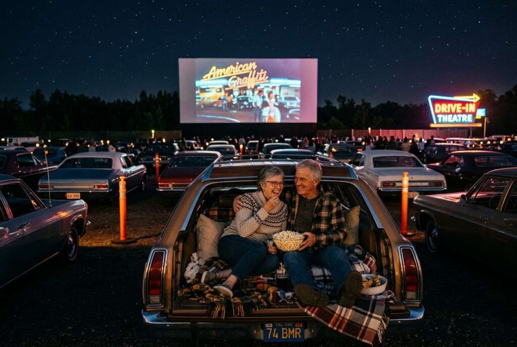 1. Drive-In Movie Nights <p> Nothing says nostalgia like piling into the family car with snacks and blankets, heading to the local drive-in theater for a double feature under the stars. Drive-in movies were more than just watching a film — they were events. Families, friends, and even neighbors shared laughter, suspense, and unforgettable moments while tuning in to the radio for sound. Boomers fondly recall seeing classics like The Sound of Music or Jaws while enjoying the fresh evening air.
Drive-ins began disappearing as indoor theaters grew more comfortable and offered state-of-the-art screens and sound systems. Rising land values also made these large outdoor spaces too expensive to maintain. Though a few drive-ins survive today as nostalgic attractions, the cultural ritual of gathering for movies under the open sky has mostly faded. </p> :: Gemini