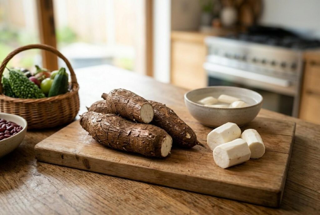 <p> Cassava is a starchy root that is widely used in Latin American, African, and Asian cuisines. It is delicious when boiled, baked, or fried, but raw cassava contains cyanogenic compounds that can release hydrogen cyanide in the body. Consuming raw or improperly prepared cassava can cause dizziness, vomiting, and in extreme cases, be fatal. To enjoy cassava safely, peel it, soak it in water, and cook it thoroughly. Once cooked, it becomes a versatile and safe ingredient for savory dishes and desserts alike. </p> :: Gemini