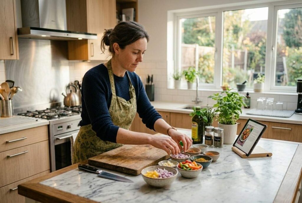 <p> One of the simplest ways to save time in the kitchen is to get organized before you touch a cutting board. Line up all your ingredients, utensils, and equipment within reach. When everything has a place and is easy to access, you move through your recipe more efficiently and avoid frustrating pauses. Think of it as setting your stage for a smooth cooking performance where everything flows naturally from one step to the next. </p> :: Gemini