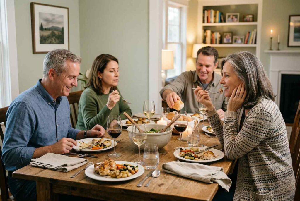 <p> Sometimes people hurry through their food just so they can get up early. This can unintentionally make others feel pressured to finish quickly too. Try to match the general pace of the table. If you need to leave before others are done, excuse yourself gracefully without making a big deal of it. Meals are not races. They are shared experiences meant to be enjoyed. </p> :: Gemini