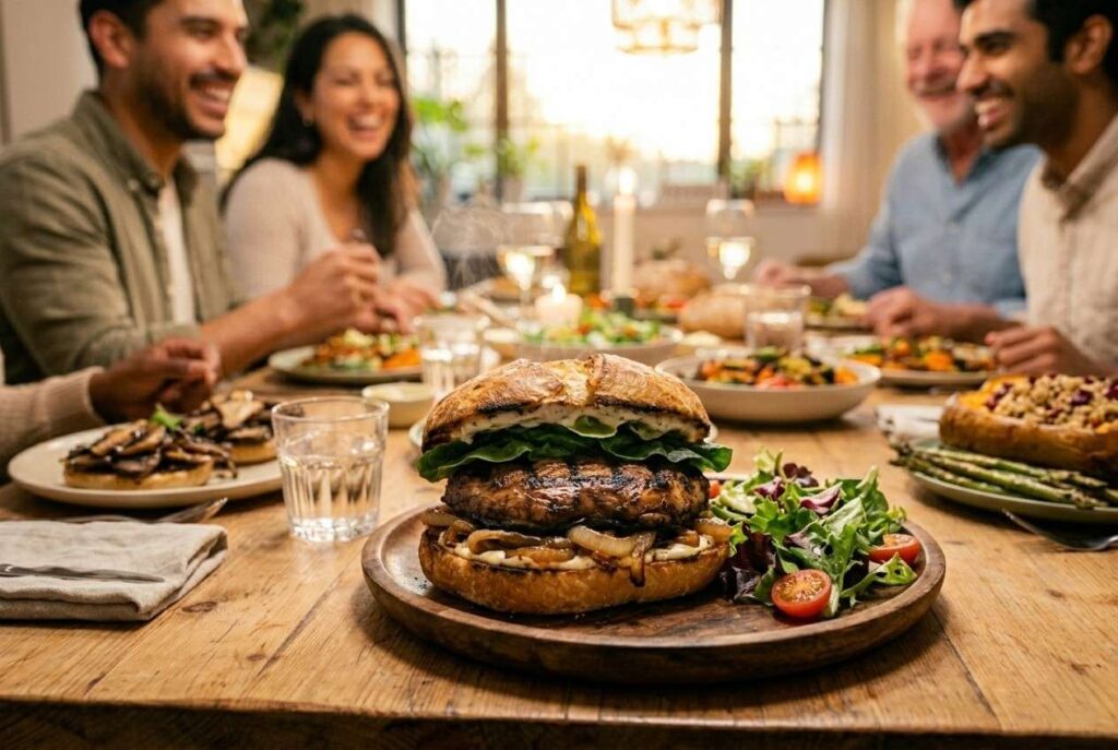 <p> Portobello mushrooms have a rich, meaty texture that makes them the perfect star of a plant-based sandwich. When marinated in olive oil, garlic, and fresh herbs, then grilled or seared until tender, these mushrooms develop a deep, savory flavor that rivals any steak. Add caramelized onions, crisp lettuce, and a creamy sauce to a fresh bun, and you have a handheld meal that feels indulgent without the meat. The natural umami of the mushroom ensures that every bite is juicy and satisfying. Even the most devoted meat eaters are often surprised by how filling and flavorful a simple portobello can be. </p> :: Gemini