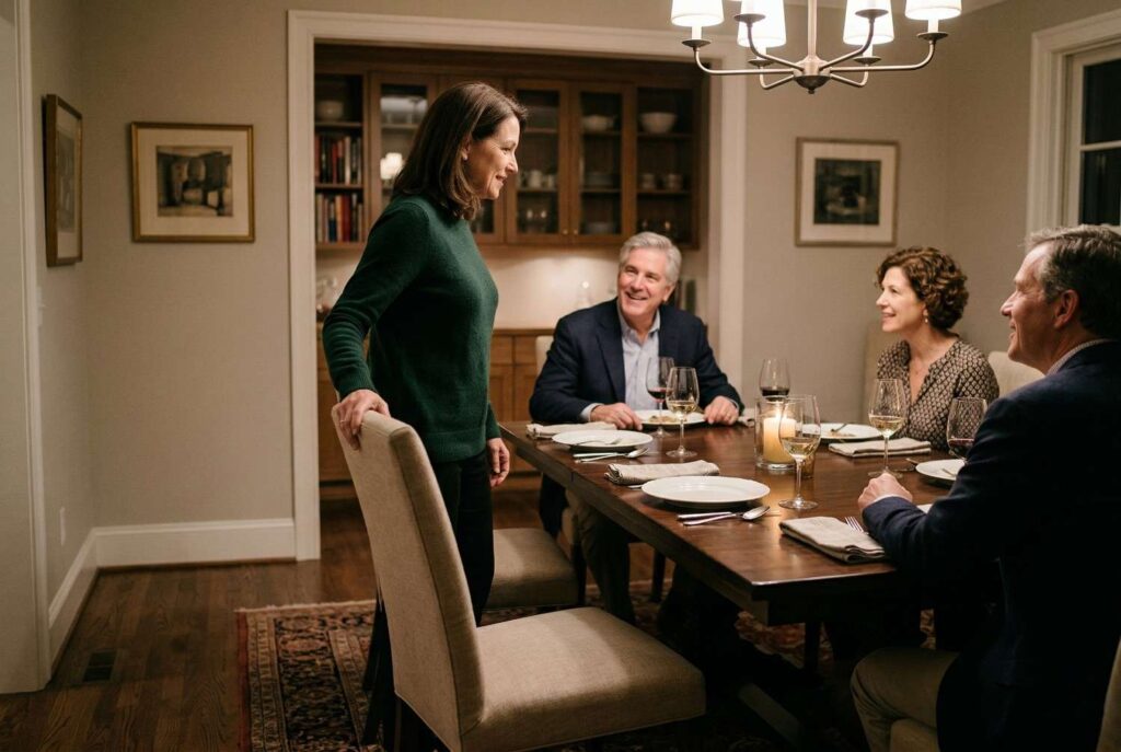 <p> The sound of a chair scraping loudly across hardwood floors can instantly interrupt conversation. When you stand up, take a second to gently push your chair back into place. It is a tiny detail, but it reflects consideration. In more formal settings, this becomes even more important. In casual settings, it still shows awareness. Quiet movements help maintain the flow and comfort of the gathering. </p> :: Gemini