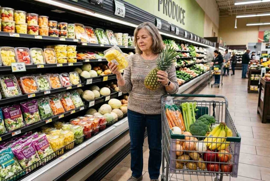 <p> If there is one item that makes old-school shoppers raise an eyebrow, it is pre-cut produce. Stores charge a premium for the labor and convenience, which means you are paying extra for something you could often do yourself in just a few minutes at home.

That does not mean pre-cut produce is always a bad buy. If you have limited time, mobility issues, or a physical reason that food prep is difficult, it can absolutely be worth it. But for the average shopper, whole produce is usually the better value. You get more food for less money, and you often have more flexibility in how and when you use it. A Boomer would probably say the same thing they have said for decades: if all it takes is a knife and five minutes, save the cash. </p> :: Gemini