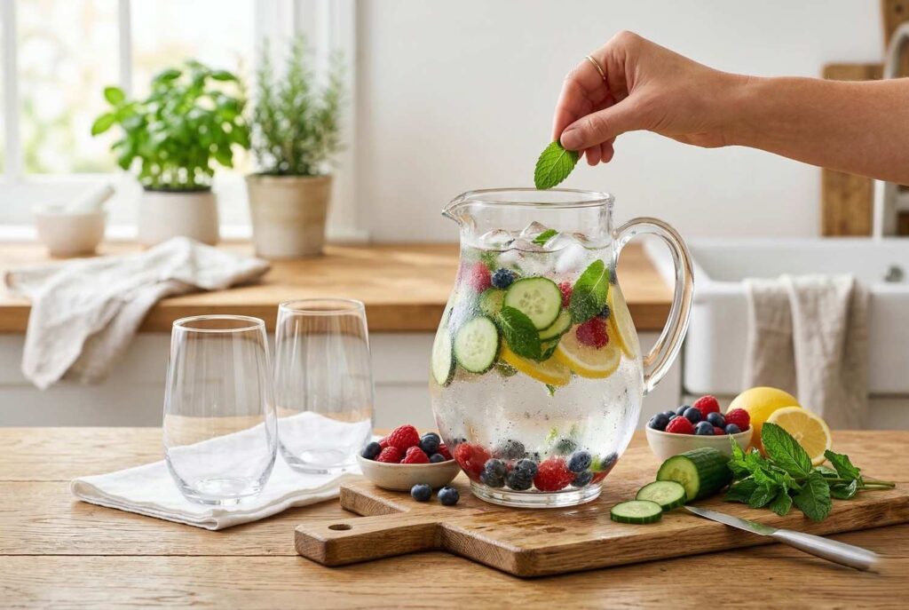 <p> If plain water feels boring, adding fresh fruits or herbs can make hydration exciting. Slices of citrus, berries, cucumber, or a sprig of mint create natural flavor without sugar, additives, or extra calories. It is a simple and elegant way to make water more enjoyable. Beyond flavor, infused water encourages you to drink more, which helps your kidneys perform their vital filtration work efficiently. </p> :: Gemini