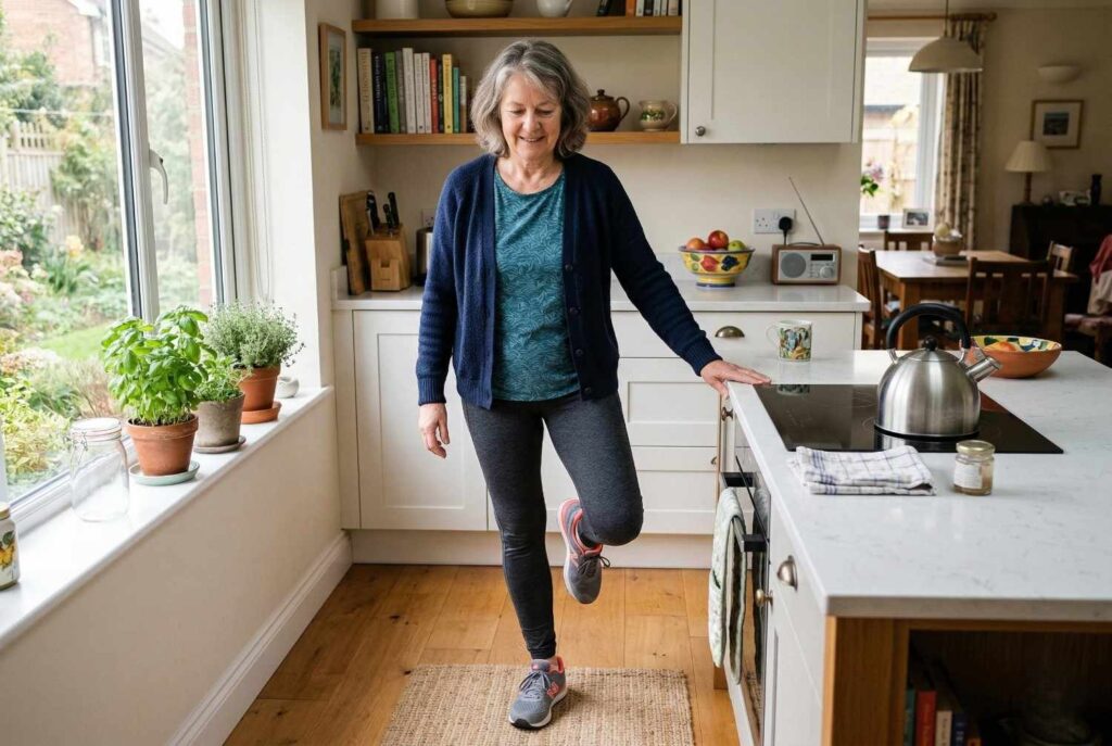 <p> Balance does not improve by accident. It improves with practice. Simple exercises such as standing on one foot while holding onto a counter, walking heel to toe in a straight line, or performing gentle side leg raises can strengthen stabilizing muscles. Better balance reduces the risk of falls, which is one of the most serious health concerns for older adults in the United States. You can add balance work to your daily routine while brushing your teeth or waiting for the kettle to boil. Small moments of practice add up. </p> :: Gemini