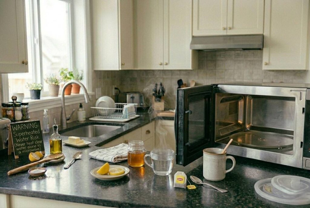 <p> Even water can be dangerous when microwaved. Superheating occurs when water is heated past its boiling point without bubbling, creating a potential explosion the moment you disturb it with a spoon or teabag. This can lead to serious burns. To prevent superheating, place a wooden stir stick or other non-metallic object in your cup while heating. This simple trick allows bubbles to form safely. </p> :: Gemini