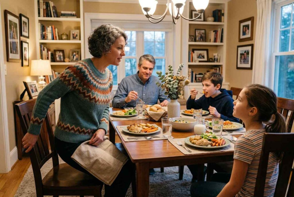 <p> If children are at the table, they are watching everything. Instead of correcting them harshly, model the behavior you want them to learn. Say “Excuse me” clearly. Place your napkin properly. Push in your chair. Children absorb these habits over time. In the United States, where family dinners are often seen as opportunities to build character and connection, modeling respectful behavior goes a long way. </p> :: Gemini